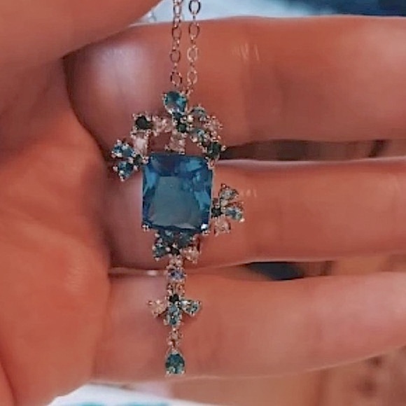 Silver Blue Morganite Pendant Charm Necklace - Picture 7 of 8